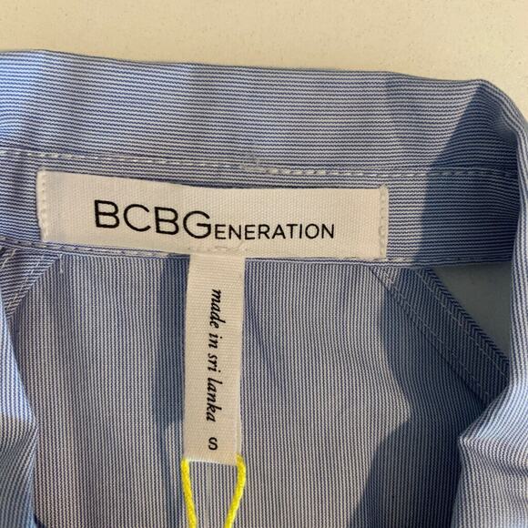 BCBGeneration Shirt Womens S Small Blue Striped Collar Cold Shoulder Button Up - Picture 10 of 16